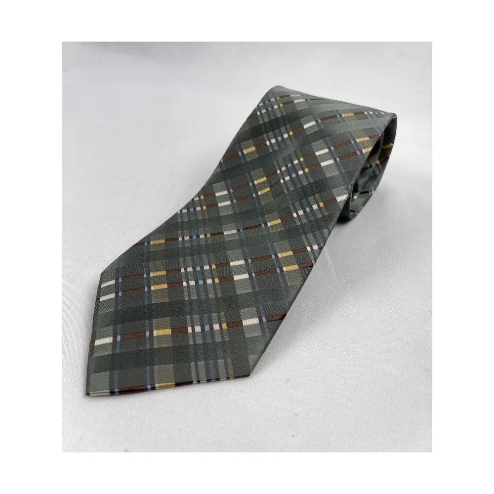Axcess Prima Plaid Mens OS Gray Silver Multi NWT 100% Silk Woven Classic Necktie